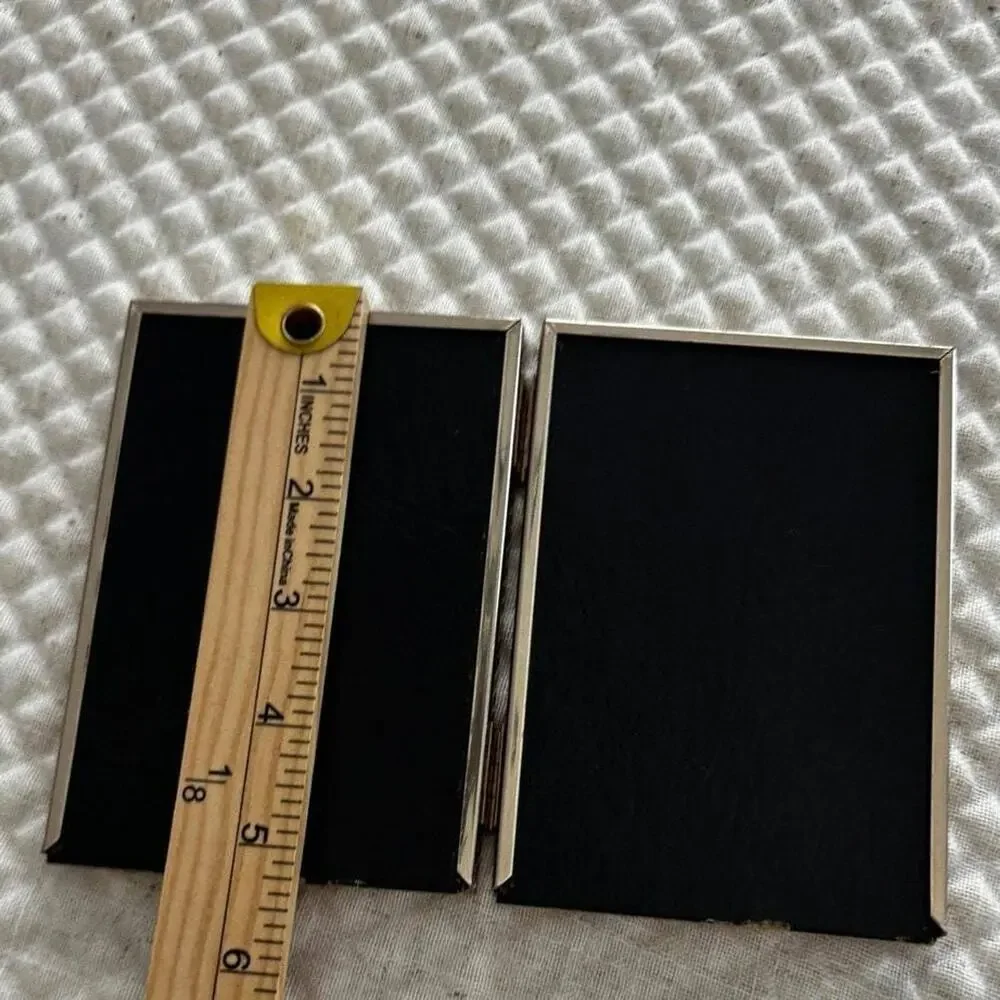 Vintage Gold Tone Double Hinged Picture Frame | Mini Dual 2.5 x 3.5 Inch Photo